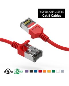 1Ft Cat.8 U/FTP Slim Ethernet Network Cable Red 30AWG