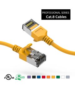 1Ft Cat.8 U/FTP Slim Ethernet Network Cable Yellow 30AWG