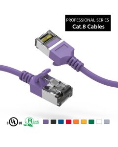 2Ft Cat.8 U/FTP Slim Ethernet Network Cable Purple 30AWG