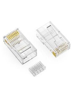 RJ45 Cat.6 Plug Solid 50 Micron Gold Plated 3 Prong w/Inserter 100pk