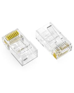 RJ45 Cat.6 UTP Feed Through Plug Solid / Stranded 3-Prong 50 Micron Gold Plating 100-Pack