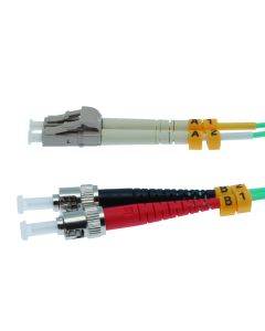 3m LC/UPC-ST/UPC OM3 Multimode Duplex OFNR 2.0mm Aqua Fiber Optic Patch Cable