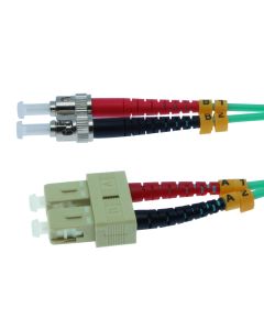 1m SC/UPC-ST/UPC OM3 Multimode Duplex Aqua Fiber Optic Patch Cable